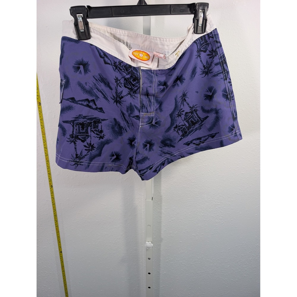 Raya Sun Women Purple Tropical Board Shorts Swim Trunks Size Medium Cargo Pocket